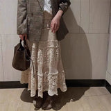 KYLETHOMASW  -  Korean Fashion Skirts Gentle Heavy Industry Vintage French Hollow Out Hook Flower Design Knit Skirt Vintage A-line Skirt