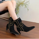 KYLETHOMASW  -  Autumn Winter Street Style Pointed Toe Women Ankle Boots Fashion Slip On Square Heels Shoes Female Modern Short Booties