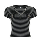 KYLETHOMASW  -  Fashion Chic Causal Slim Fit Packets Metal Button Women Polo Shirts Summer Y2k Hottie Trendy Blouses