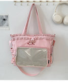 KYLETHOMASW  -  Ruched Lace Bow Ita Mochila Fashion Ins Large Capacity Mochilas Mujer School Bag Star Letter Embroidery Backpack Backpacks