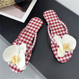 KYLETHOMASW  -  Summer Design Flower Geometric Clip Toe Low Flat Heels Women Slippers Fashion Casual Flip Flops Party Shoes