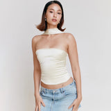 Kylethomasw  Fashion Satin Sleeveless Crop Tops For Women Elegant Sexy Club Party Streetwear Halter Tank Top Strapless Y2K Clothes