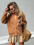 KYLETHOMASW  -  Solid V Neck Single Breasted Knit Cardigan Pocket Front Drop Shoulder 2025 Autumn Casual Women Coat Daily Cozy Chic Lady Sweater