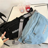 Kylethomasw Large Capacity Waist Bag Women Shoulder Crossbody Bags Casual Fanny Pack Simple Phone Purses Denim Waist Bag Ladies Chest Bags