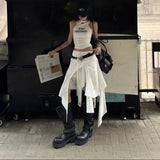 KYLETHOMASW  -  Summer Fashion Asymmetrical Skirt Women White Lace Patchwork Skirt Y2k High Street Spicy Girl Drawstring Knee Length Skirts 754A