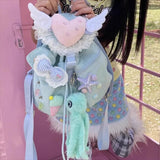 KYLETHOMASW  -  Cute Wings Mochilas Mujer Love Heart Bow Mochila Original Y2k Bag Commuter Backpack Lovely Teenage Girls Bags for Woman