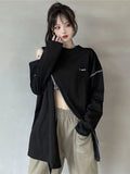 Kylethomasw Off Shoulder Zipper T-shirts Women Streetwear Zip Up Long Sleeve Loose Tee Design Harajuku Hip Hop 0-neck Grunge Clothes