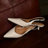 KYLETHOMASW  -  Summer Pointed Toe Stiletto Backless Leather Shallow Mouth Commuting Work Flats for Women