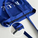 KYLETHOMASW  -  Blue Canvas Tote Bag Letter Printing Student Schoolbag With Zipper Shoulder Shopping Bags For Woman