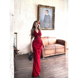 KYLETHOMASW  -  Pure Desire War Robe Advanced Sense Red V-neck Neck Dress Female Royal Sister Style Sexy Hot Girl Hip Skirt