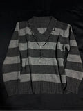 KYLETHOMASW  -  Women's Y2K check V-neck knitted sweater with long sleeves featuring retro mood style high street gothic aesthetic casual wear