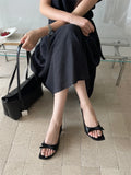 KYLETHOMASW  -  Women White Bowknot Slingback Sandals Summer Square Open Toe Low Heel PU Leather Elegant Casual Office Ladies Shoes