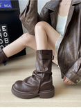 KYLETHOMASW  -  Autumn Vintage Thick Bottom Woman Knight Boot Fashion Belt Buckle Ladies Concise Slip On Short Booties
