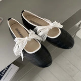 KYLETHOMASW  -  Fashion Round Toe Ballet Flats Women Butterfly-knot New Concise Casual Flat Shoes Comfy Silvery Brand Designer Women Shoes
