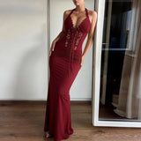 KYLETHOMASW  -  Summer New Strap Long Dress Lace Splicing Strap Pleated Dress