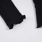 KYLETHOMASW  -  French Lace Patchwork V Neck Long Sleeve Slim Solid Y2k Streetwear Knitted T-Shirts