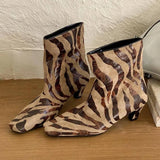 KYLETHOMASW  -  Novel Leopard Print Square Toe Ankle Boots Women Fashion Kitten Heel Designer Boots Sexy Party Stripping Shoes Zapatos De Mujer