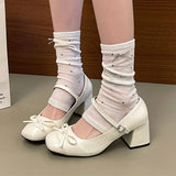 KYLETHOMASW  -  Bow Mary Jane Shoes Women High Heels Sandals Summer Chunky Leather Shoes Luxury Brand Dress Shoes Elegant Pumps Zapatillas