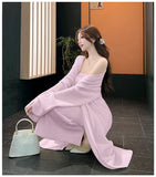 KYLETHOMASW  -  Women's Dresses Sets Solid V-Neck Long Cardigan+Waist Retraction Strapless Dress Sexy Elegant Knitted Two-Pieces Lady's Clothing