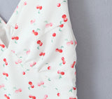 KYLETHOMASW  -  Sexy White With Red Cherry Print V neck Mini Tank Dress Women Slim Waist A-Lined Sleeveless Short Robe Holiday