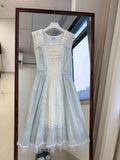 KYLETHOMASW  -  Summer Sweet Lolita Midi Dress Women Lace Trim Puff Sleeve Ruffle High Waist Princess Tiered Skirt Kawaii Japanese Fashion Party
