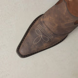 KYLETHOMASW  -  Embroidery cow leather women cowboy boots chunky heel slip on booties