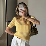 KYLETHOMASW  -  Hollow Short Knit Top Spring/Summer New Round Neck Short Sleeve Slim Spice Sweater