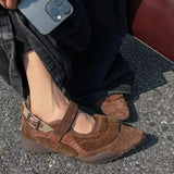KYLETHOMASW  -  Women's Casual Mary Jane Shoes Ins Style Pointed Toe Shallow Hook Loop Belt Buckle Street Sandals Fashion Brown/apricot Pumps