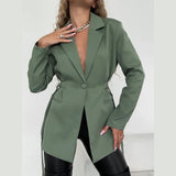 Kylethomasw  Autumn White Elegnat Green Single Breasted Blazers Women Sexy Lapel Belt Slim Blazers Coat Office Lady Casual Jacket