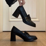 KYLETHOMASW  -  Vintage Thick High Women Mary Jane Shoes Banquet Party Pumps New Spring Autumn Women's Slip On Elegant Dress Leather Shoes
