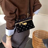 KYLETHOMASW  -  Velvet Diamond Grid Chain Bag Women's High-End Fashion Mini Shoulder Box Bag Urban Simple Style PU Material Daily Match