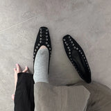 KYLETHOMASW  -  High Quality Faux Suede Flat Mary Jane Shoes Women Fashion Rivets Lace Up Brand Designer Shoes Comfortable Soft Sole Office Shoe