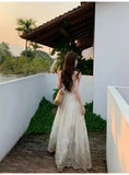 KYLETHOMASW  -  Floral Print Halter Dress Women's High Waist Gradient Sleeveless Long Dress Spring Commute Style Embroidered A-Line Skirt