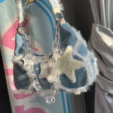 KYLETHOMASW  -  2024 Spring New Sweet Fluffy Star Chain Underarm Bags Japanese Kawaii Denim Shoulder  Fashion Y2k Aesthetic Women's Handbags