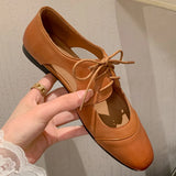 KYLETHOMASW  -  Women's genuine leather hollow-out lace-up flats summer oxfords square toe high quality soft comfortable casual espadrilles shoe
