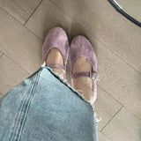 KYLETHOMASW  -  Leather Mary Janes Flats Shoes Women Cow Suede Buckle Strap Ballet Flats Shoes Ladies Spring Autumn Shallow Soft Casual Loafers