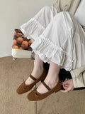 KYLETHOMASW  -  Sweet Butterfly Knot Stripe Design Mary Jane Shoes Women Comfortable Suede Elastic Band Casual Flats Elegant Brand Designer Shoe
