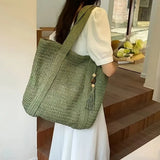 KYLETHOMASW  -  Premium Sense Straw Woven Tote Bag Large Capacity Women Shoulder Bag Tassel Design Handmade Beach Bag