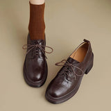 KYLETHOMASW  -  Womens Cowhide Lace Up Flat Shoes Oxford Round Toe Retro British High-Quality Soft Comfortable All Season Daily Shoes