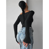 KYLETHOMASW  -  Womens Long Sleeve Shirt & White Camisole Sets Off The Shoulder Going Out Tops Tees Y2K Outfits