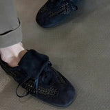 KYLETHOMASW  -  Women's Soft Sole Soft Sneaker Fall New Round Toe Deep Mouth Suede Open Toe Front Lace-Up Non-Slip Flats
