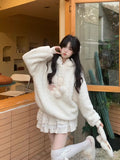 KYLETHOMASW  -  Rabbit Long Ears Hooded Lamb Wool Sweater Coat Women Winter Plush Padded Thickened Sweet Cute Loose Hoodies Tops Female