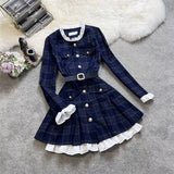 KYLETHOMASW  -  Autumn and winter clothing,  black suit, short skirt, spring waist cinching, new  waist cinching, long sleeved patchwork dress,