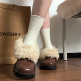 KYLETHOMASW  -  Fur Lining Women Mary Jane Shoes Elegant Square Toe Slip On Footwear 2026 Spring Autumn Keep Warm Ladies Thick Heel Single Shoes