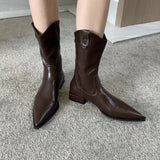 KYLETHOMASW  -  Black Pointed Toe Boots Woman Chunky Shoes Fall High Heels Brown Ankle Boots Back Zipper Ladies Shoes