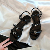 KYLETHOMASW  -  Sandals for Women Summer Round Headed Double with Heart-shaped Diamond Buckle Adjustable Sandal Slippers New Flat Sandals