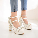 KYLETHOMASW  -  Summer 2025 Ladies 2.5 Platform Cute Bow Lace Princess Lolita Shoes Party 10cm High Heel Buckle Big size 43