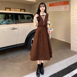 KIylethomasw Vintage Patchwork Dress Long Sleeve Spring Autumn Preppy Style Temperament Clothing Fake Two Piece Female Slim Women Dresses