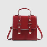 KYLETHOMASW  -  Retro Red Backpack Women Studded Leather Textured Square Backpack Ladies Academy Style Lightweight Mochilas Mujer