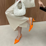 KYLETHOMASW  -  Orange Ladie Pumps Pink High Heels Sexy Pointed Toe Slingback Shoes Women Belt Buckle Low Heel Summer Office Shoes Blue